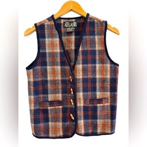 AtLast & Co. Vintage Plaid Vest With Wooden Toggles Closures Size Small